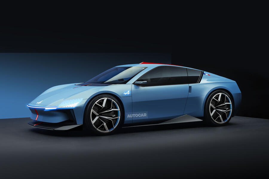 Alpine A310 EV render â€“ front quarter