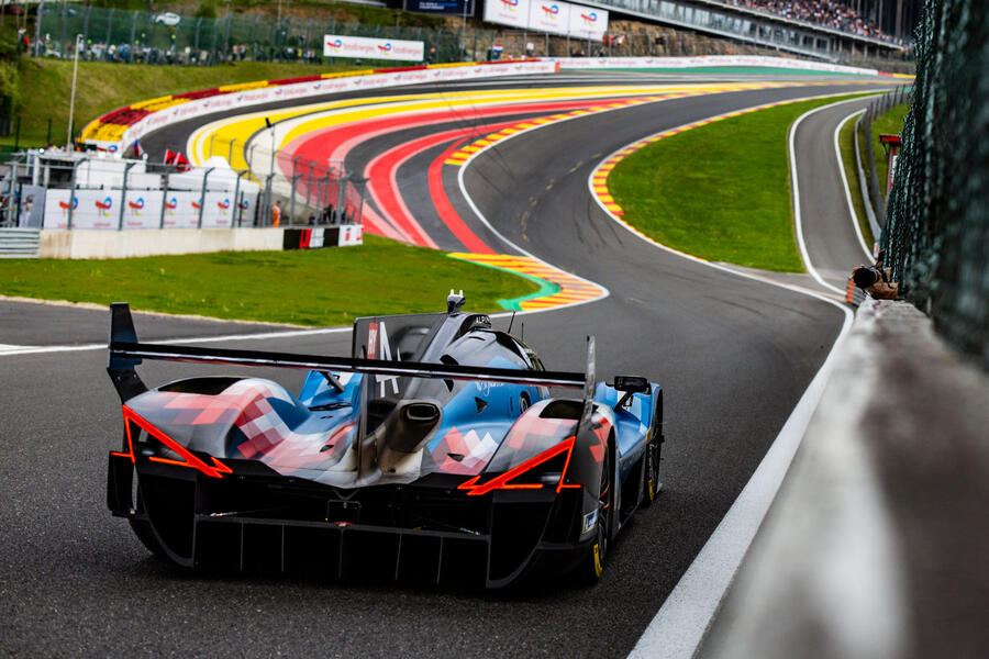 Alpine A424 approaching Eau Rouge at Spa-Francorchamps – rear