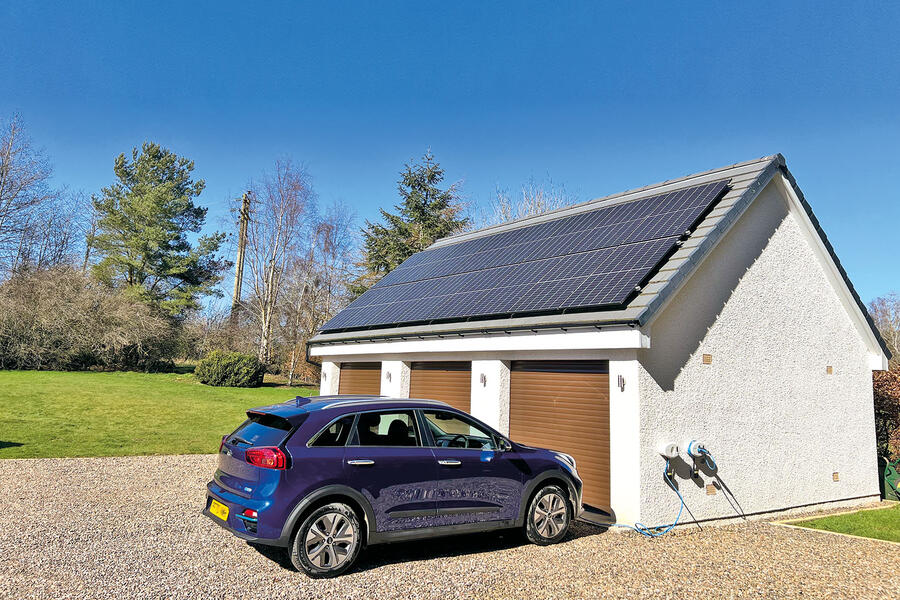 Solar panels on electric store car roof