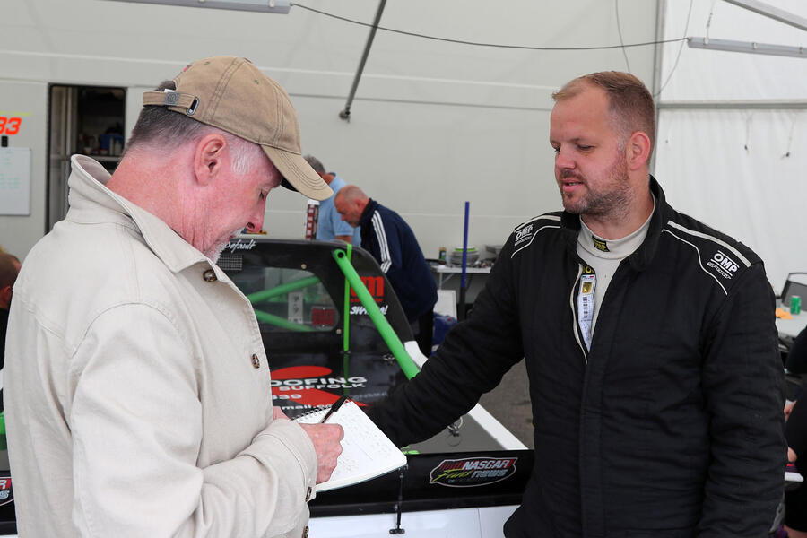 John Evans (left) interviews Jamie Liptrott (right)