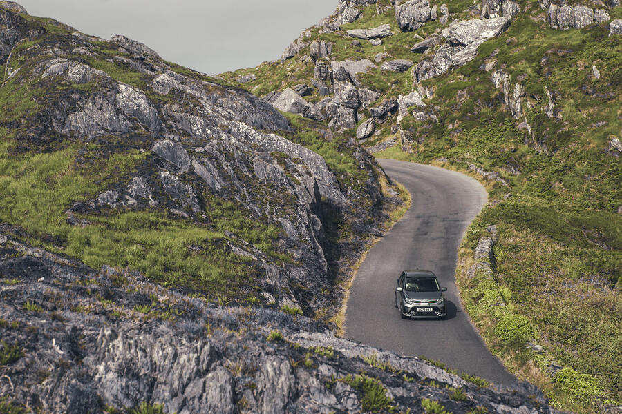 Kia Picanto driving through Irish countryside â€“ front