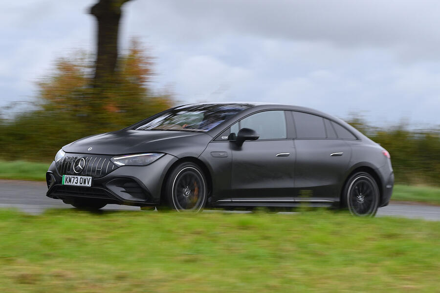 Mercedes-AMG EQE 53 driving  front quarter