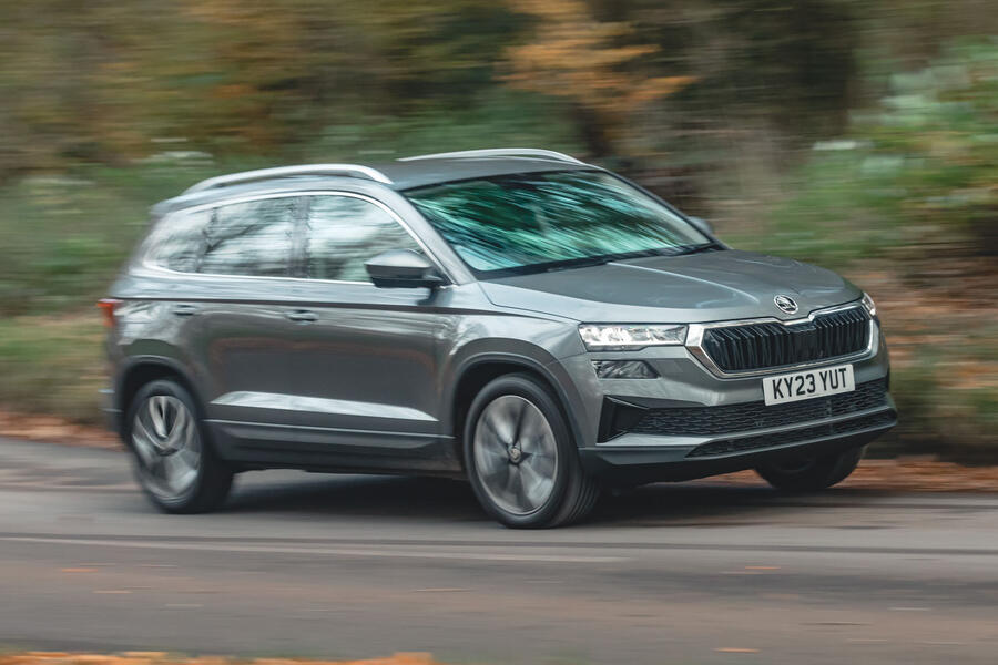 Skoda Karoq driving  front quarter