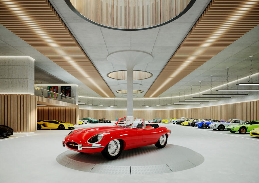 sports car underground garage