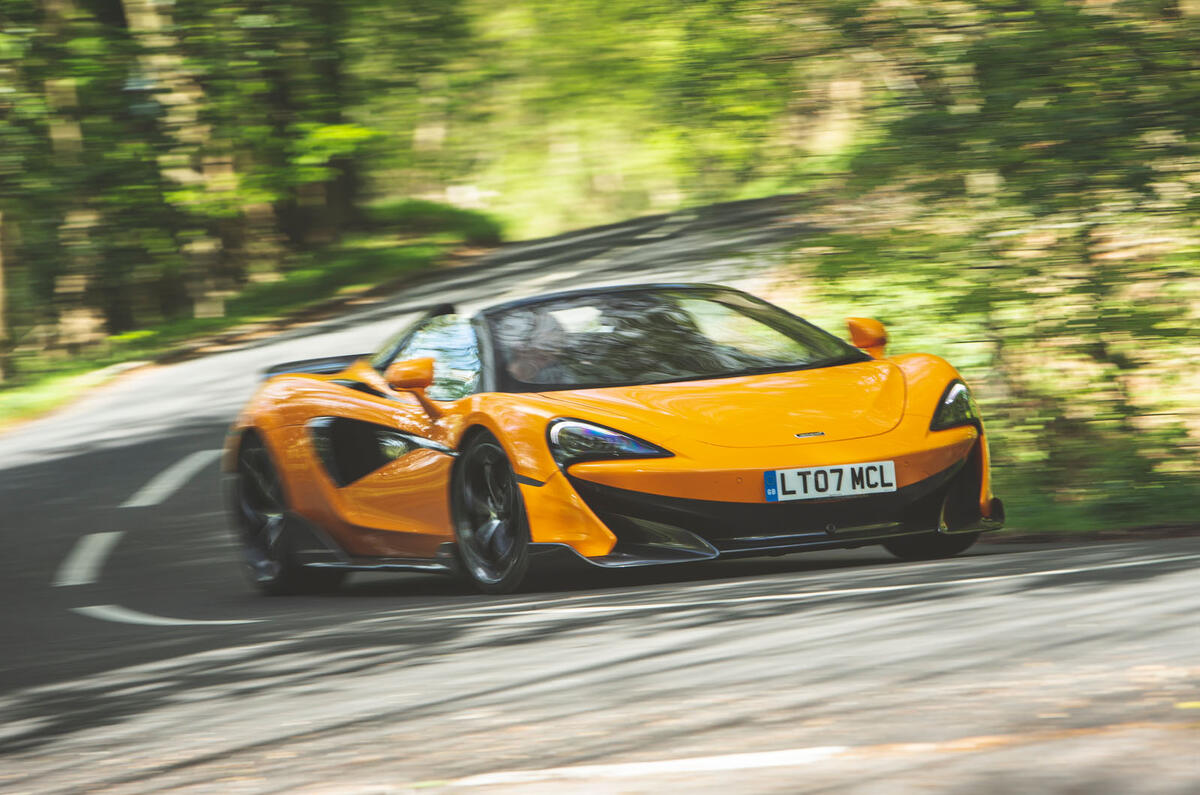 McLaren 600LT Spider 2019 road test review - cornering front