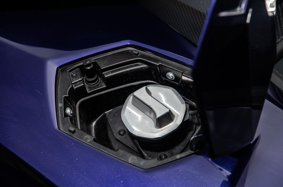 Lamborghini Aventador SVJ 2019 road test review - fuel filler cap