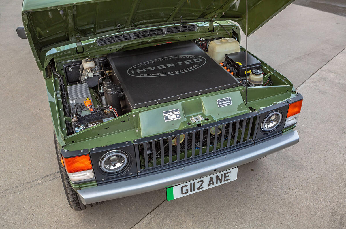 Inverted Range Rover Classic engine bay