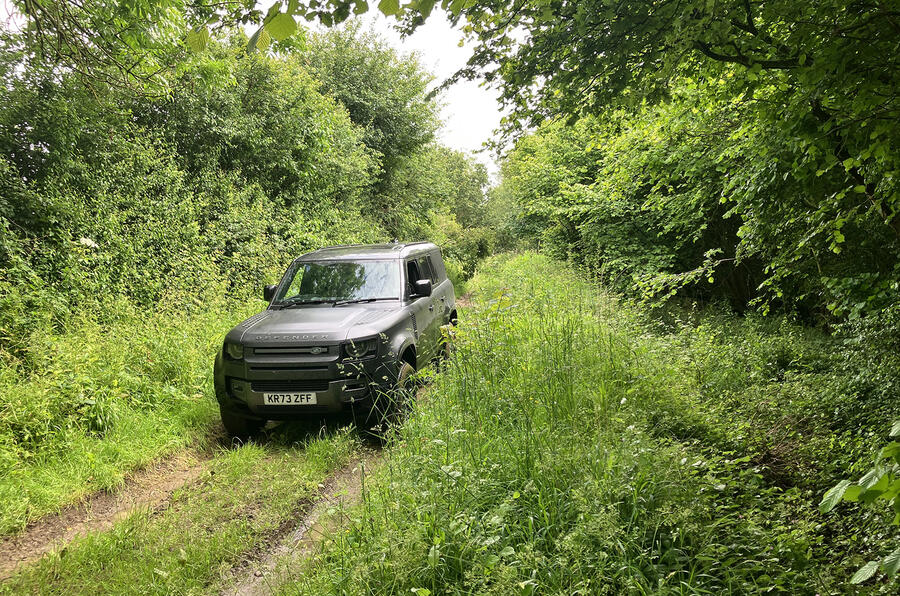 Land Rover Defender green lanign