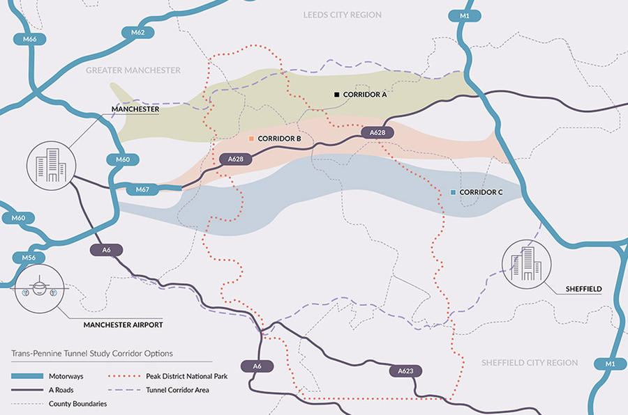 Manchester to Sheffield tunnel shortlisted routes revealed Autocar